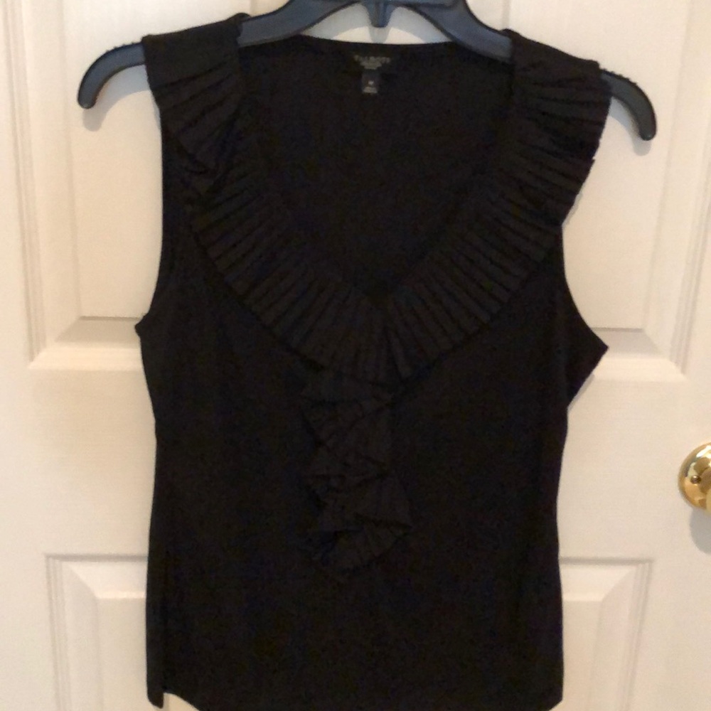 Talbots PM top black ruffle sleeveless